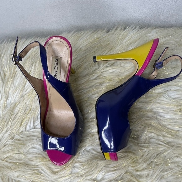 Steve Madden P-Evan Patent High Heel Slingback‎ Strap Open Toe 6 - Picture 1 of 11
